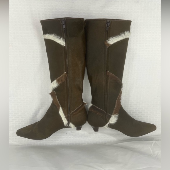Salvatore Ferragamo Calf Hair Leather Knee High Boots Brown 6.5 - Picture 4 of 14
